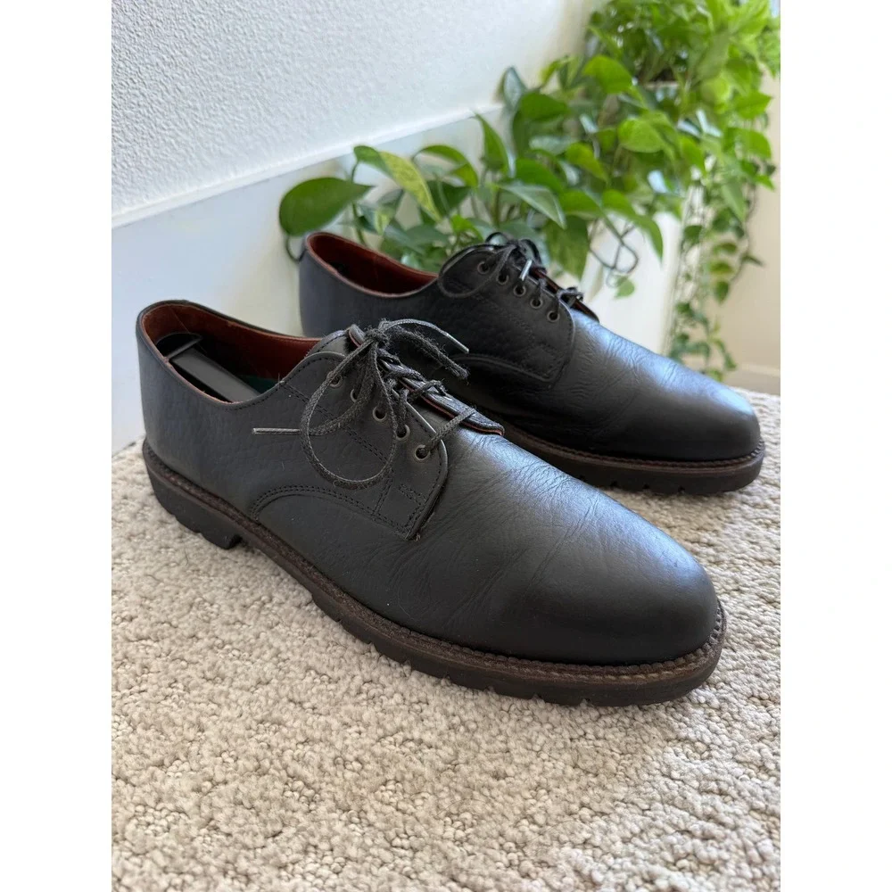 VINTAGE H.S. Trask Bison Leather Derby Shoes Men‎ 12 N Black Lug Sole USA Made